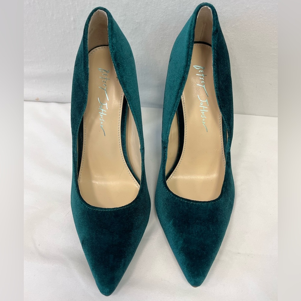 Betsey Johnson Corie Velvet Crystal Heel Pumps Emerald Green 7.5M Glam - Picture 5 of 11